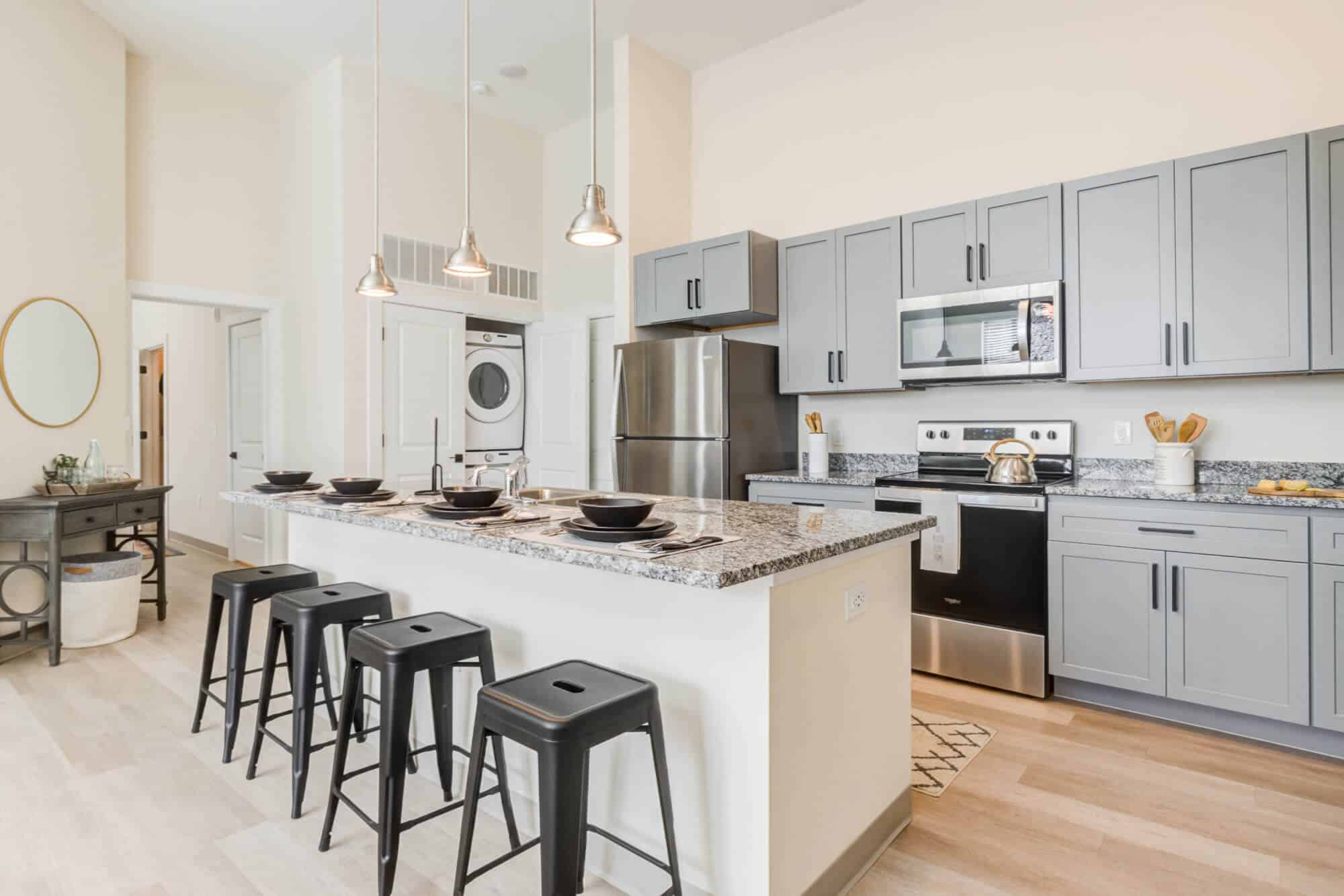 the nest at university center off campus apartments near winthrop university spacious kitchen granite countertops kitchen island